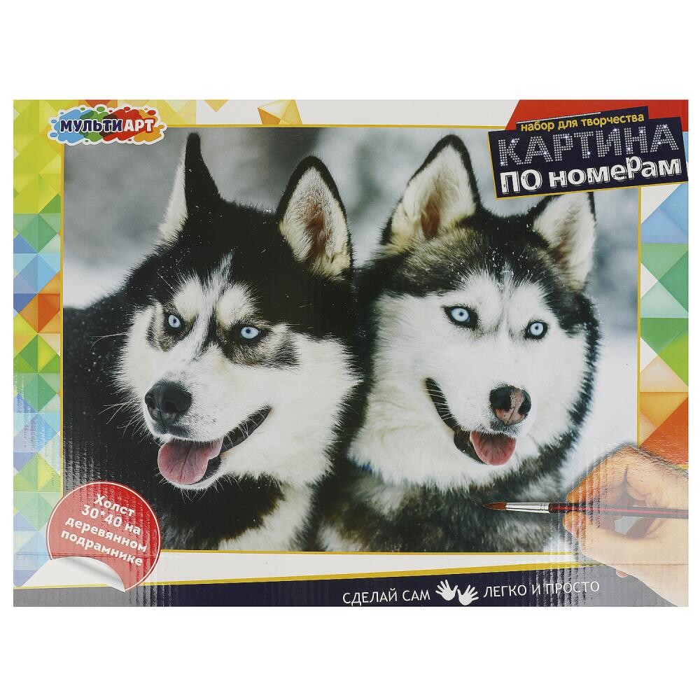 

Набор для росписи холстов по контуру, по номерам МУЛЬТИ АРТ CANV30X40-HUSKY, Разноцветный