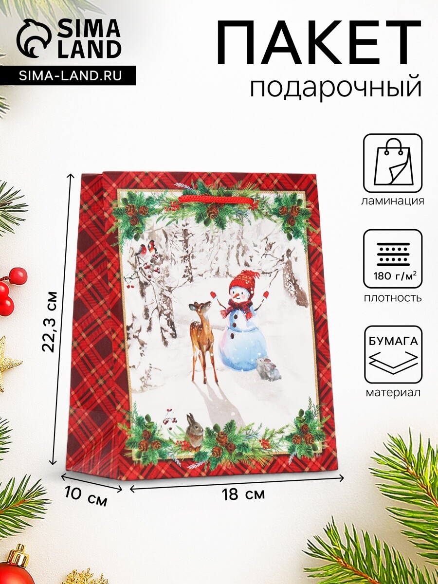 

Пакет подарочный новогодний ламинированный, Красный