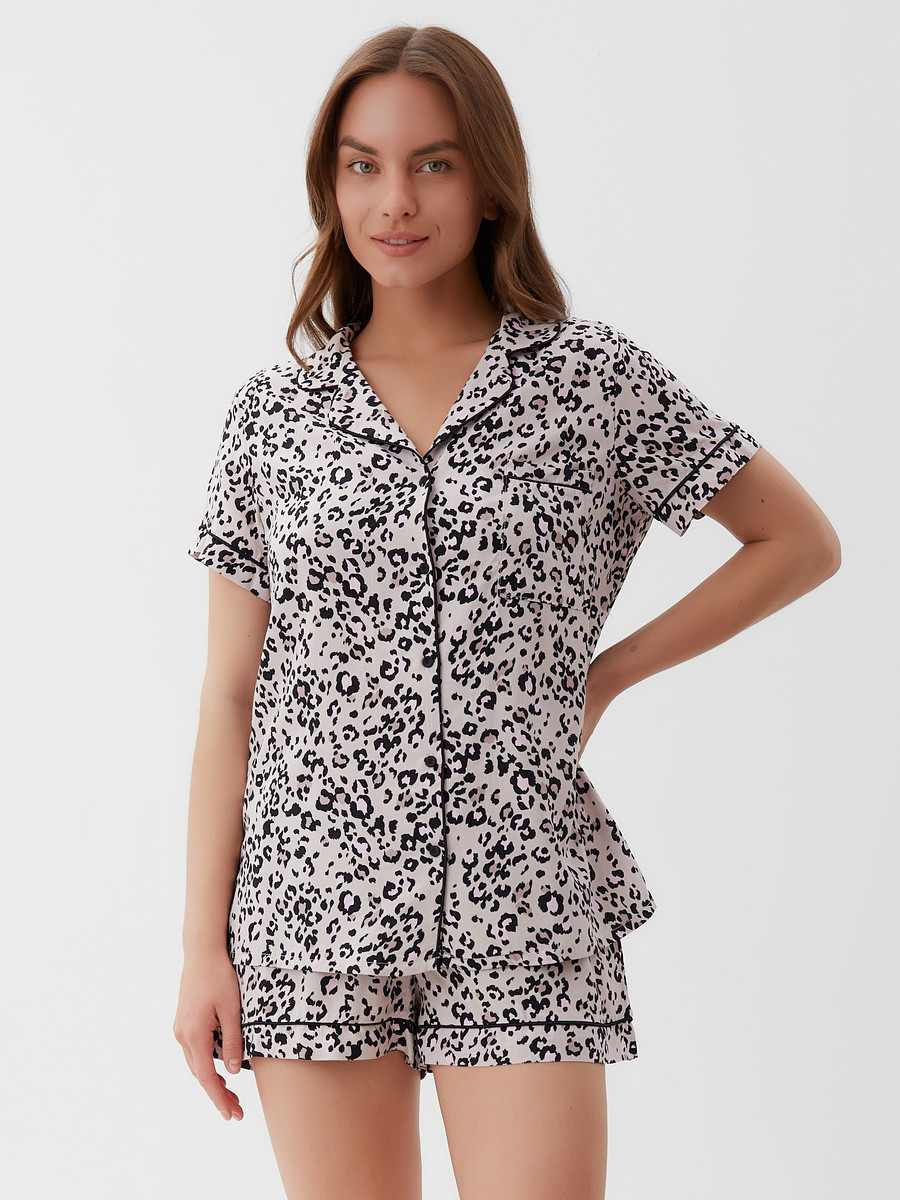 

Пижама рубашка шорты, Розовый;черный