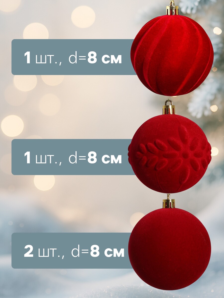 

Ёлочные шары набор 4 шт., d=8 см, Красный