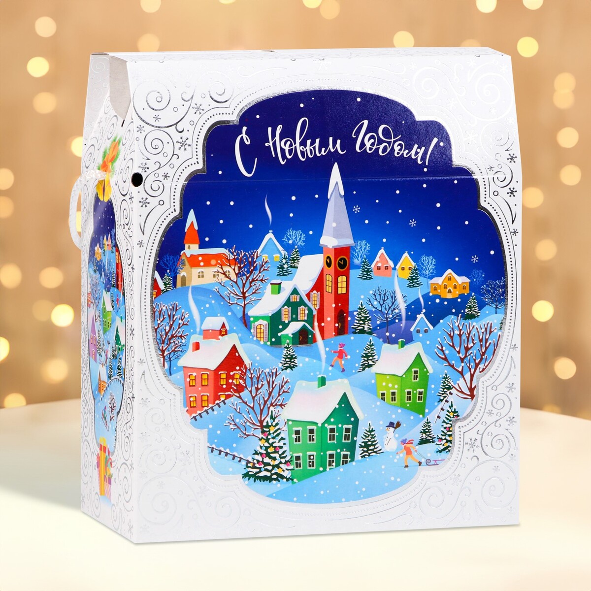 

Коробка подарочная новогодняя, Разноцветный;синий;белый