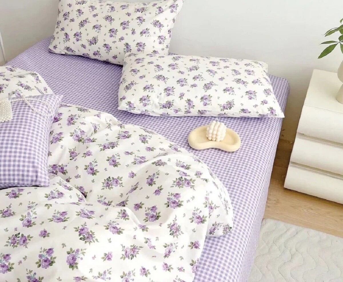 

Постельное белье 2-х сп с Евро прост., Белый;фиолетовый