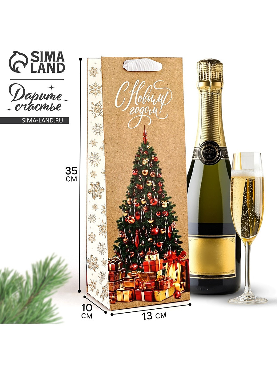 

Пакет подарочный под бутылку новогодний, Коричневый