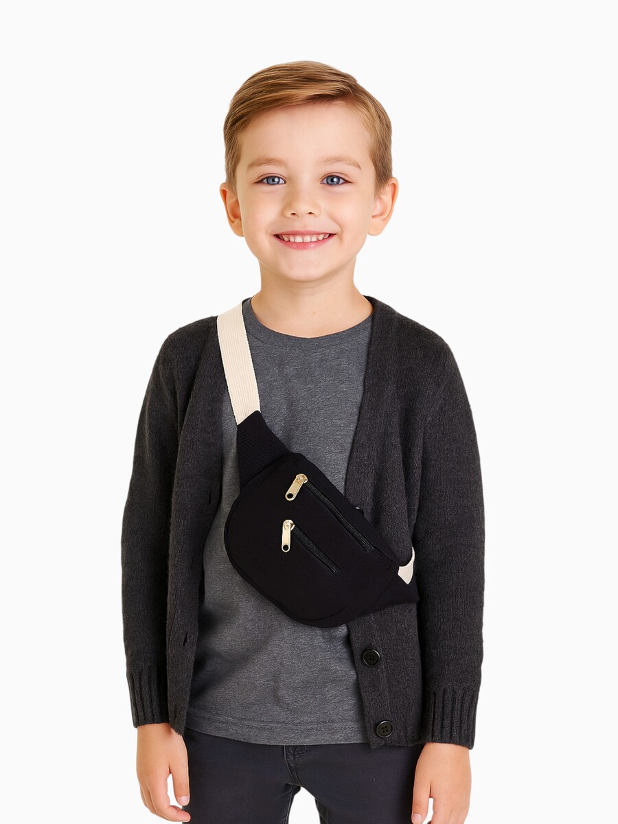 

Сумка детская поясная на молнии, наружный карман, черная, Черный