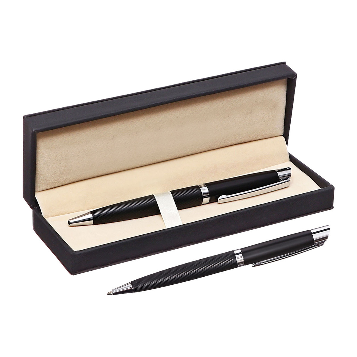 

Ручка подарочная шариковая, в кожзам футляре, поворотная, Черный