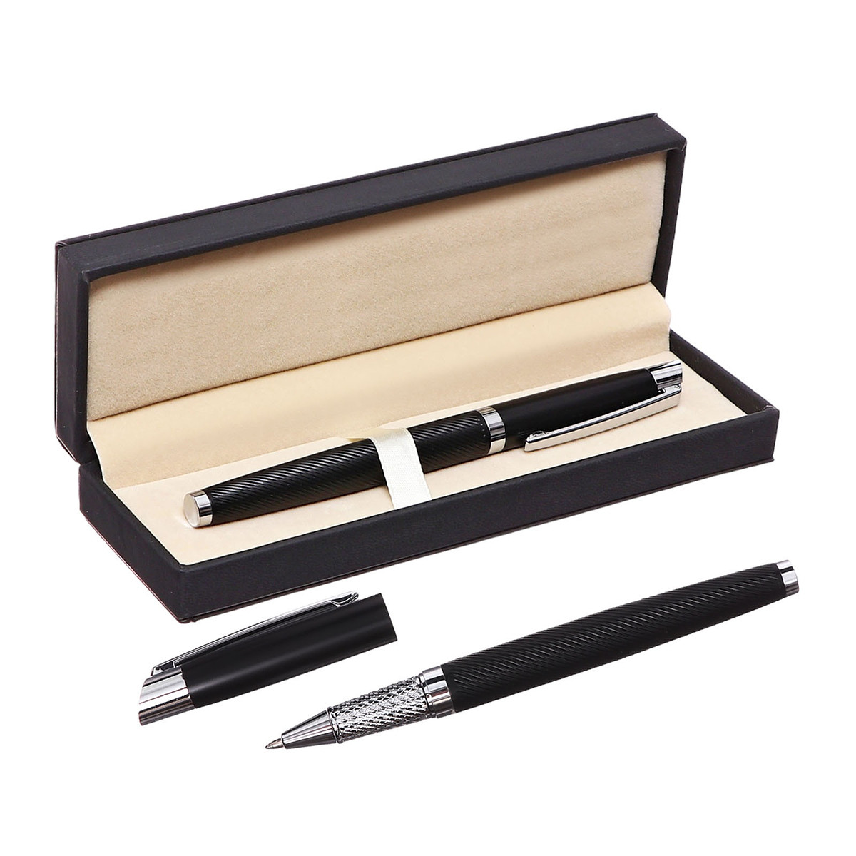 

Ручка подарочная роллер, в кожзам футляре, Черный