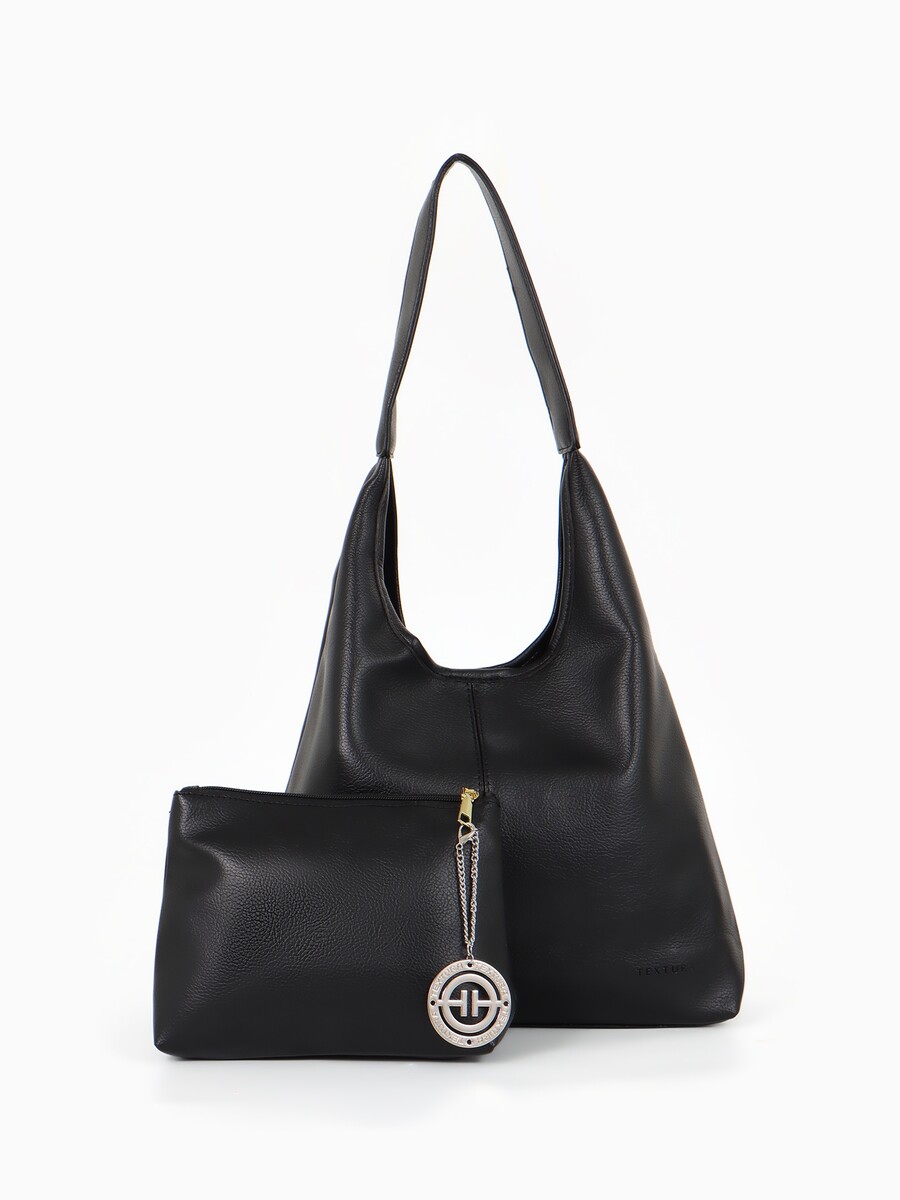 

Сумка - мешок женская textura, на магните, с косметичкой, 34×9×28 см, черная, Черный