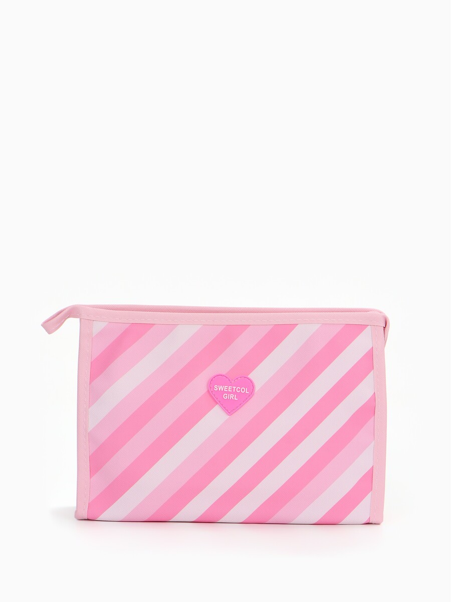 

Косметичка треугольная на молнии, средний размер, в полоску, розовая, Розовый