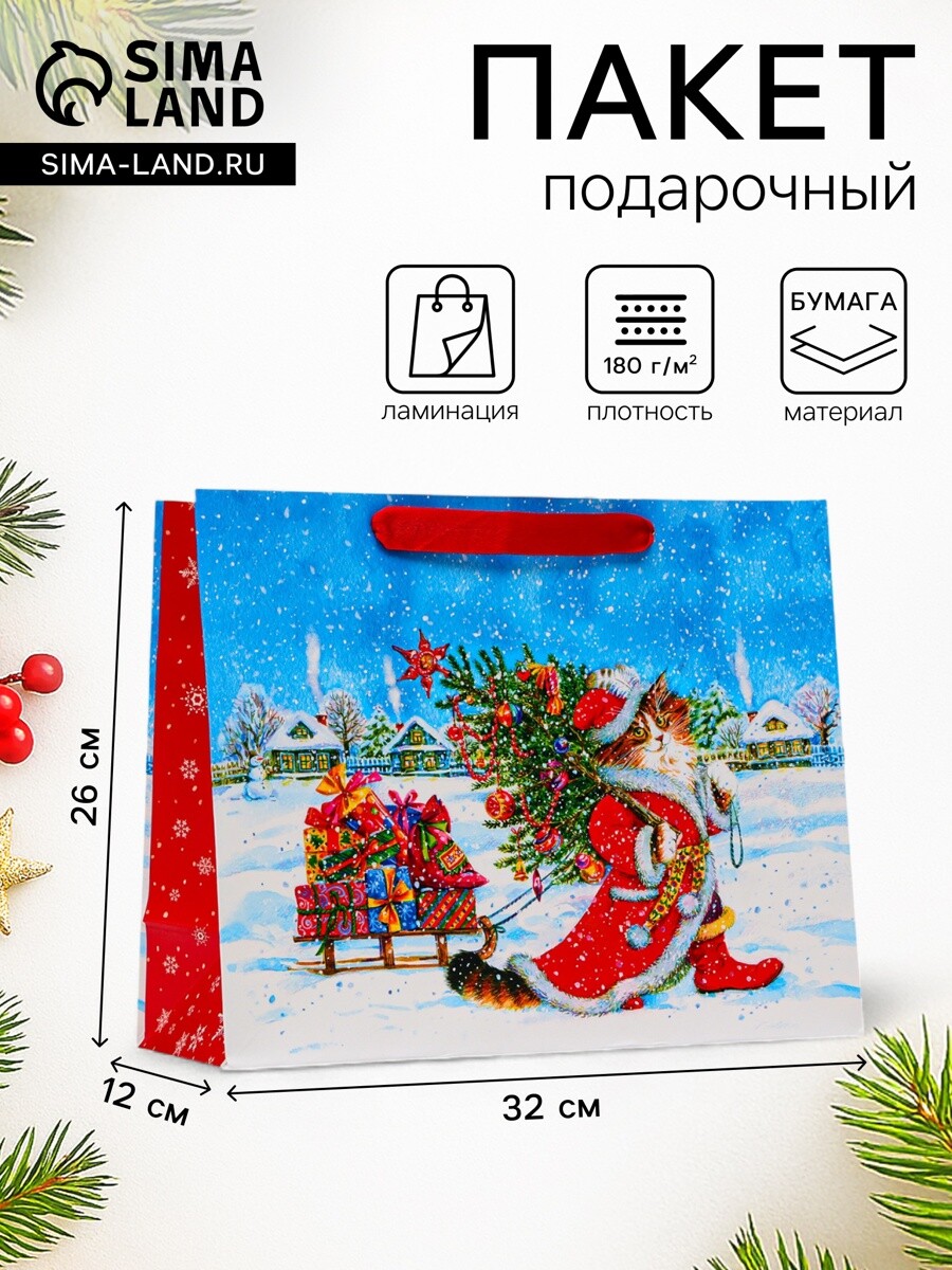 

Пакет подарочный новогодний ламинированный, Красный;разноцветный;синий