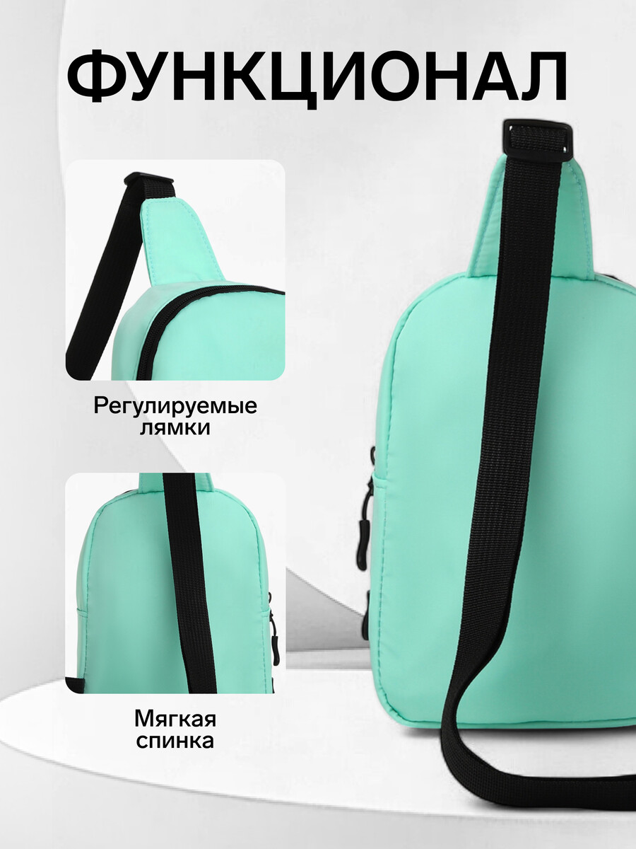 

Сумка-слинг на молнии textura, наружный карман, цвет мятный, Бирюзовый