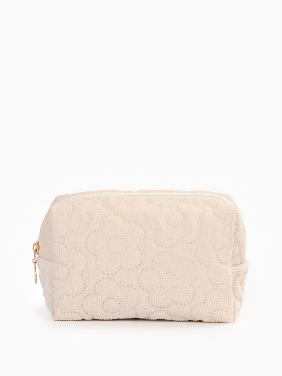 

Косметичка объемная на молнии, маленькая, с вышивкой, молочная, Белый