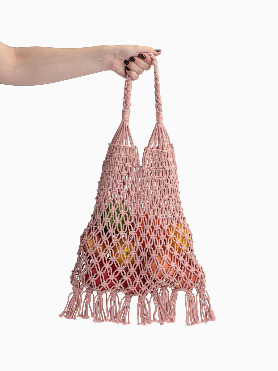 

Сумка-авоська плетеная, клетка 3.5 см, персиковая, Бежевый