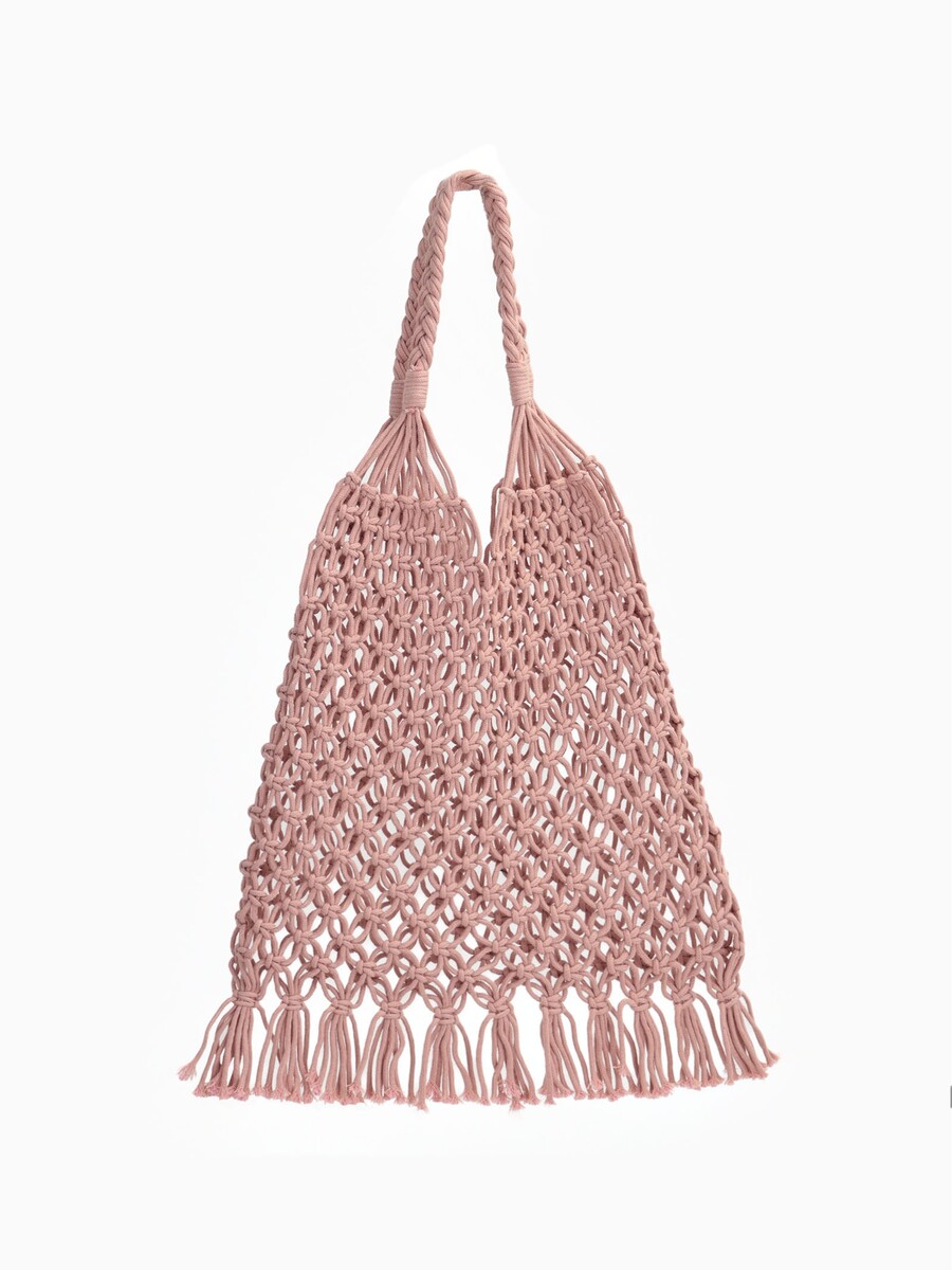 

Сумка-авоська плетеная, клетка 3.5 см, персиковая, Бежевый