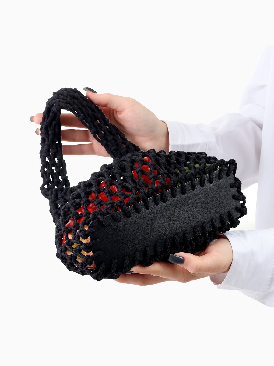 

Сумка-авоська плетеная, клетка 1.5 см, черная, Черный