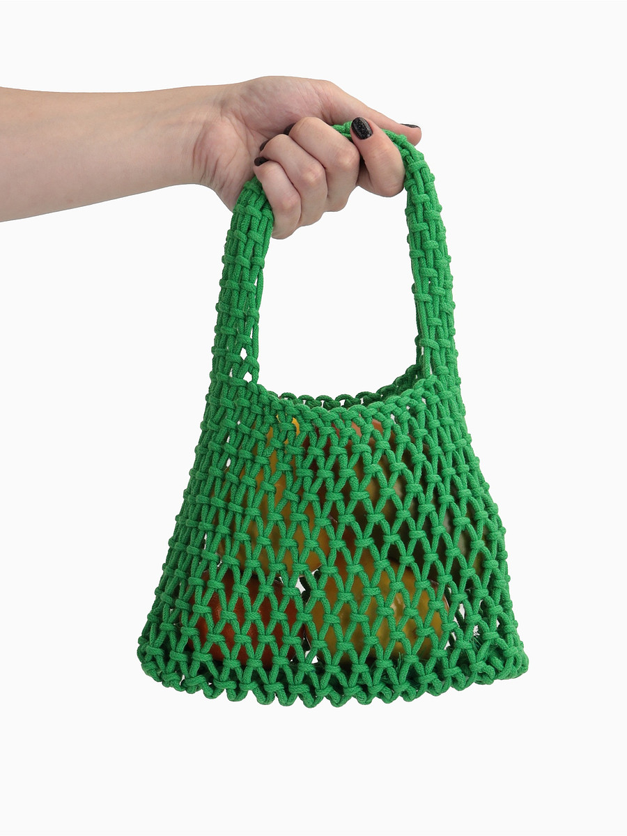 

Сумка-авоська плетеная, клетка 1.5 см, зеленая, Зеленый