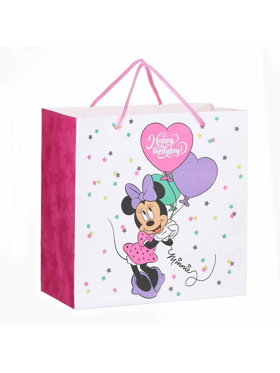 

Пакет подарочный крафт happy birthday, 22×22×11 см, минни маус, Разноцветный