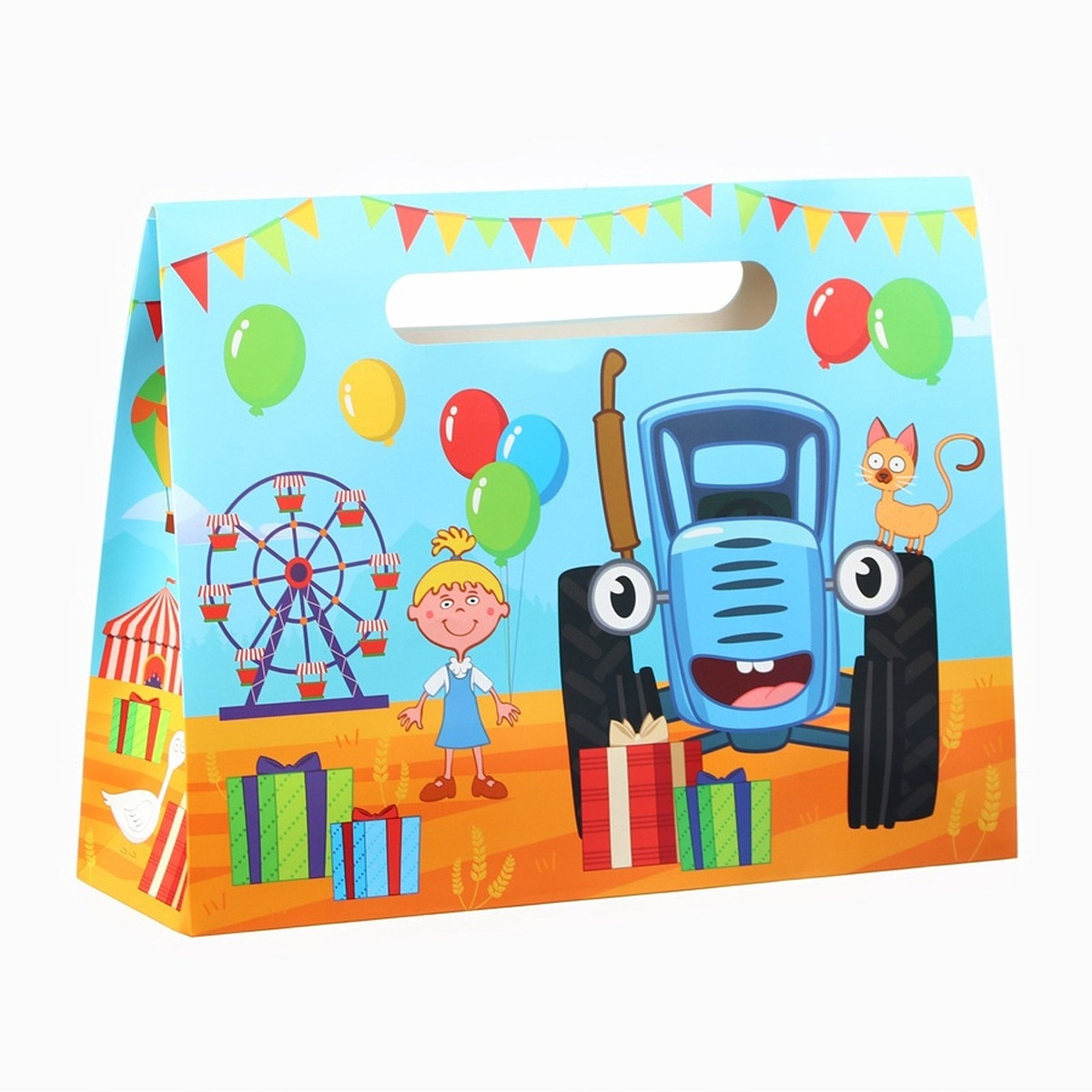 

Пакет подарочный-коробка для подарка, синий трактор, 40×30×12 см, Голубой