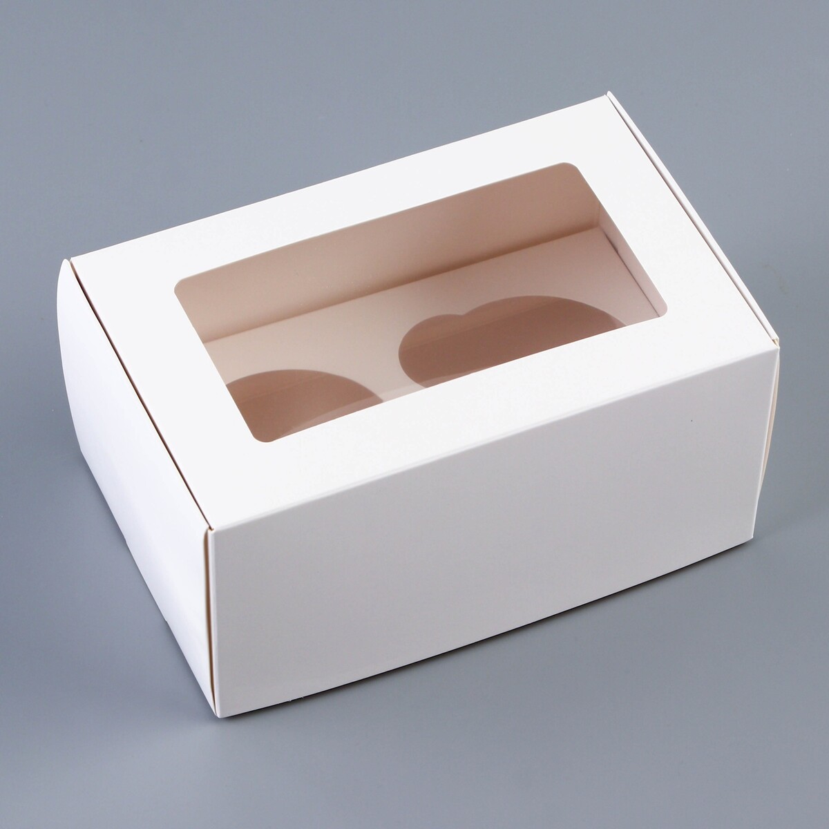 

Коробка для 2 капкейка с прозрачной крышкой 16×10×8 см, Белый