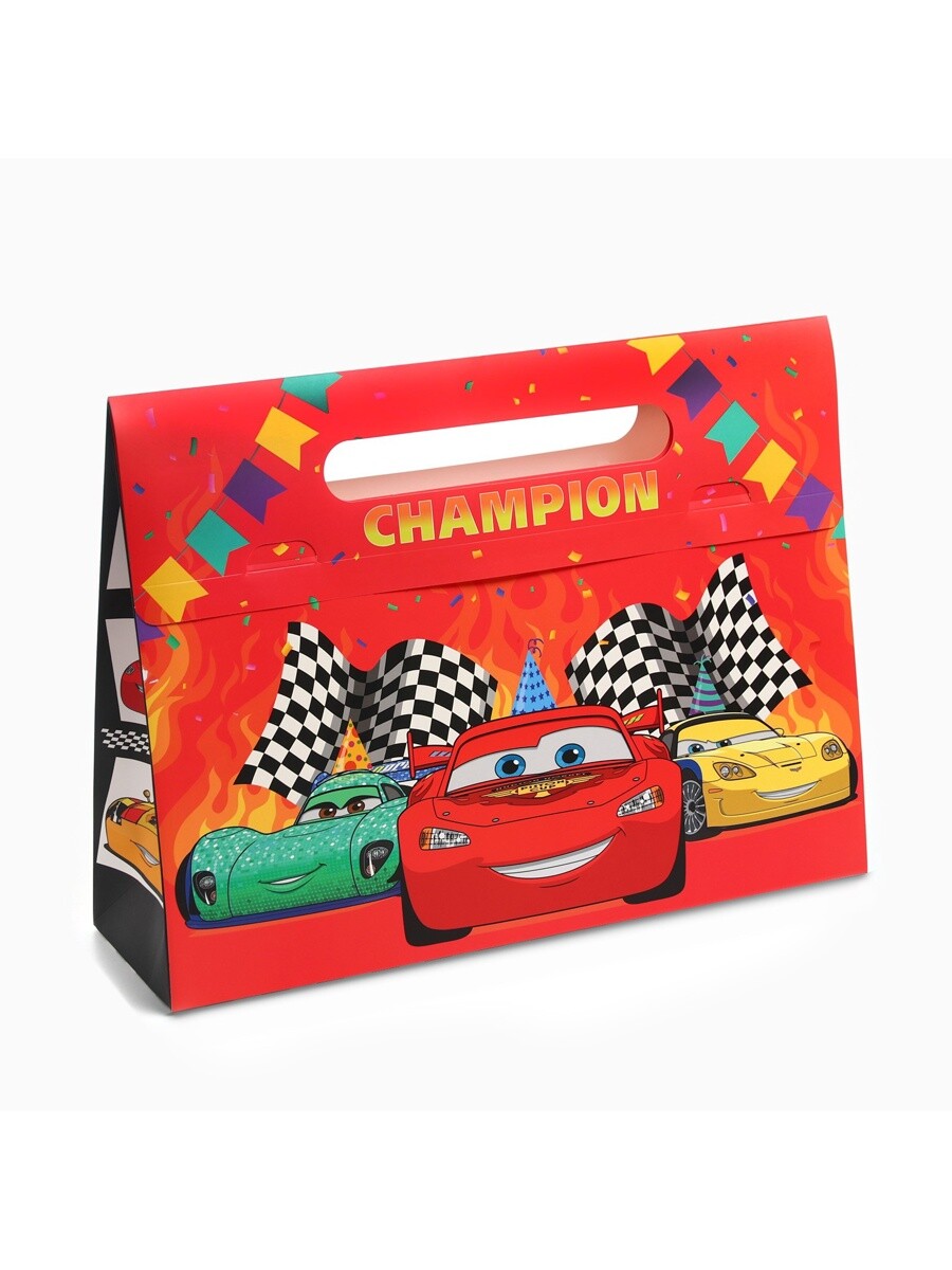 Пакет подарочный-коробка champion, подарочная упаковка, 40×30×12 см, тачки