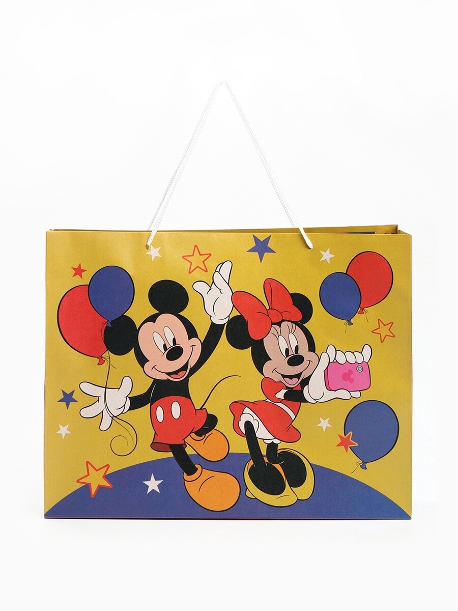 

Пакет подарочный крафт happy birthday, 40×31×11.5 см, микки маус, Красный