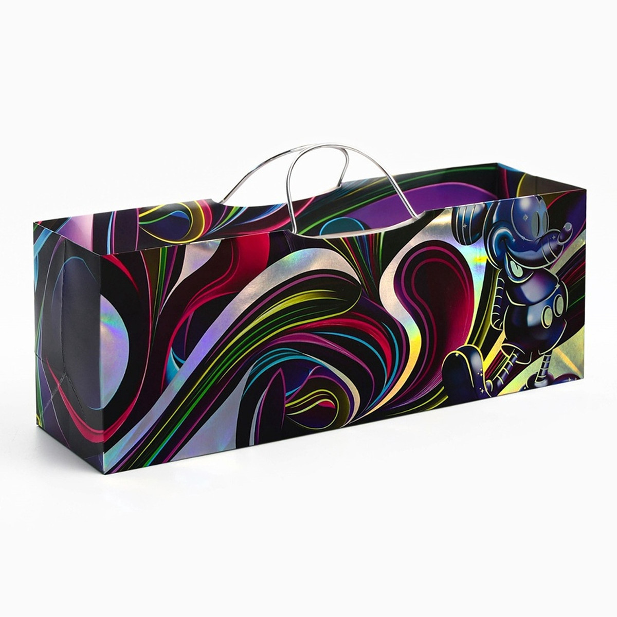 

Пакет подарочный под бутылку с тиснением, микки маус, 35.5×12.5×9 см, Черный