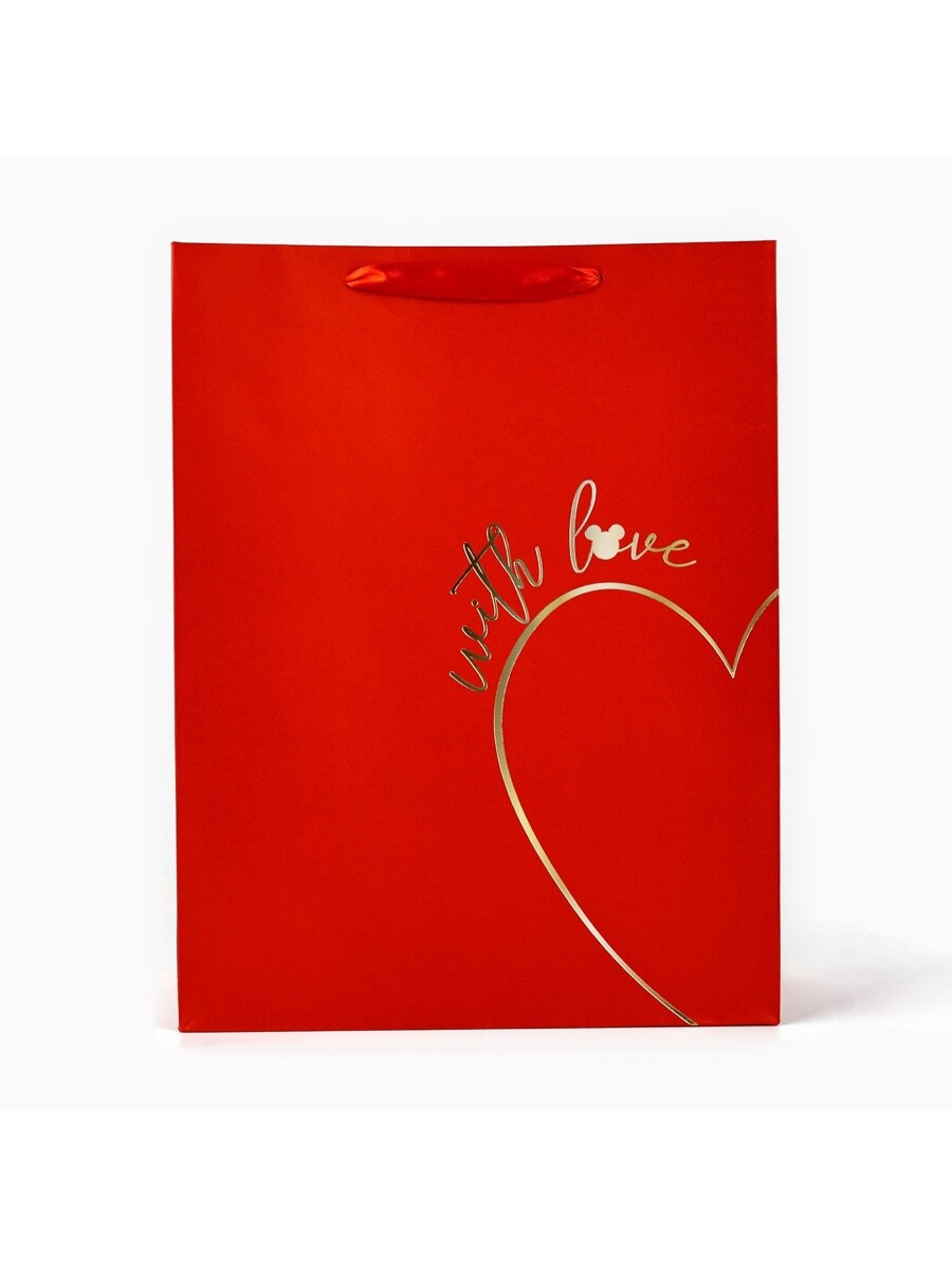 

Пакет подарочный с тиснением with love, микки маус, 31×40×11.5 см, Красный
