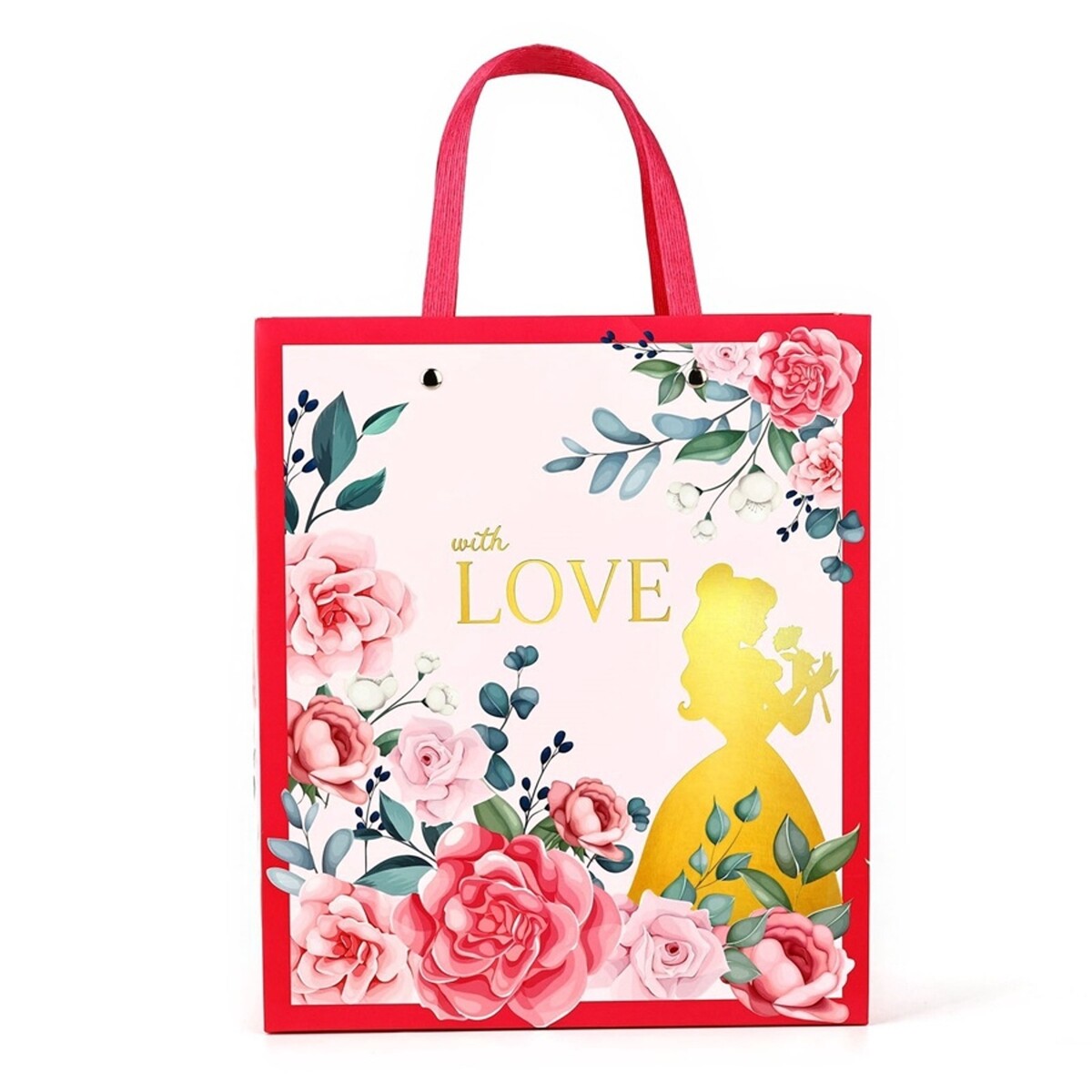 

Пакет подарочный ламинированный с тиснением with love, принцессы, 23×27×11.5 см, Розовый