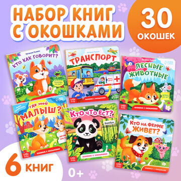 Набор картонных книжек с окошками, 6 шт.