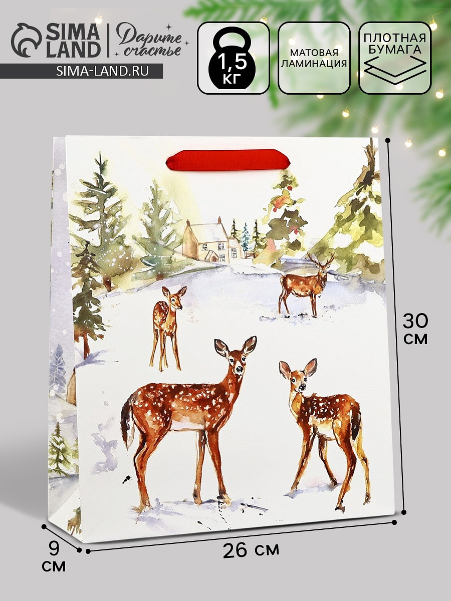 

Пакет подарочный новогодний ламинированный, Белый