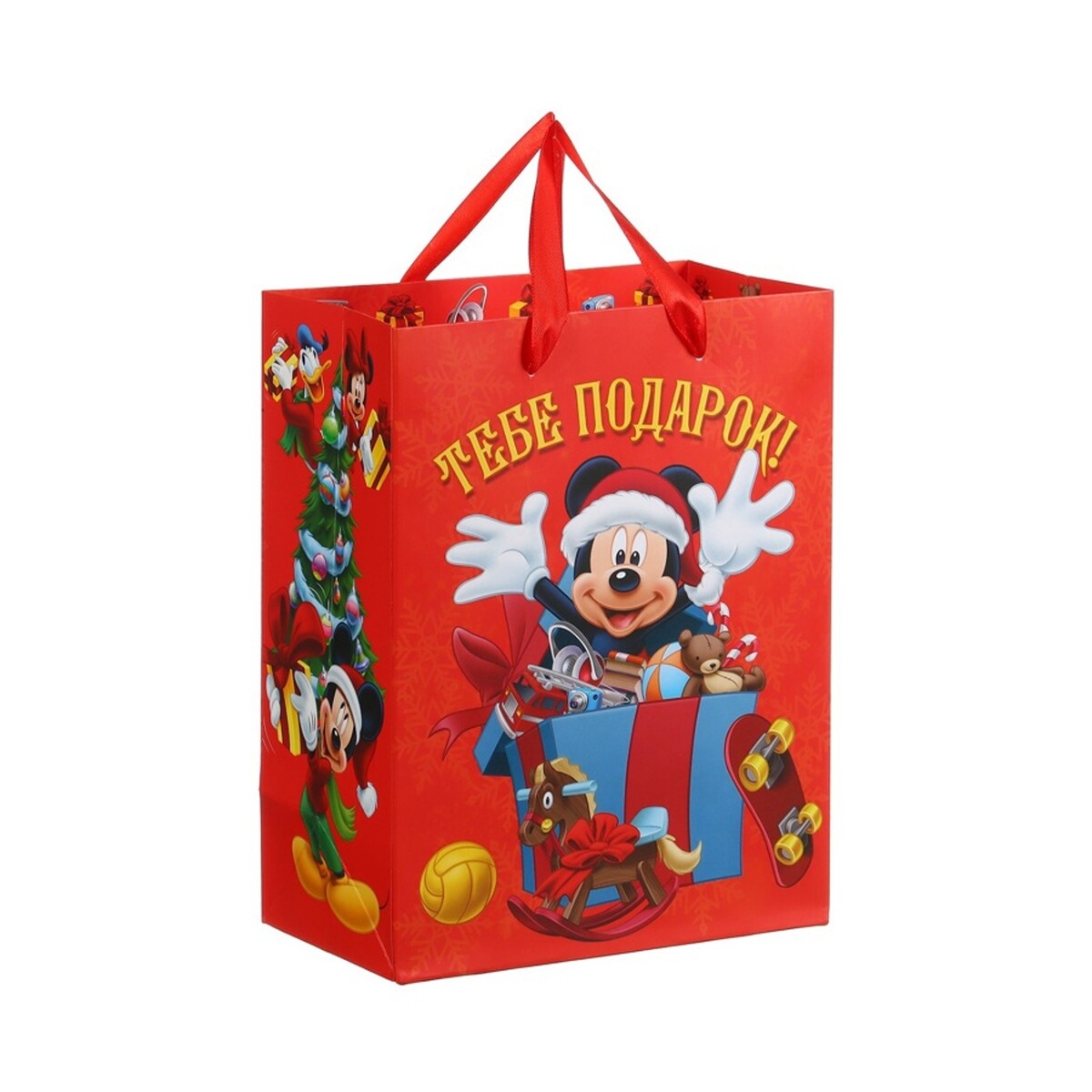 

Пакет подарочный новогодний, 23×18×11.5 см, упаковка, микки маус, Красный