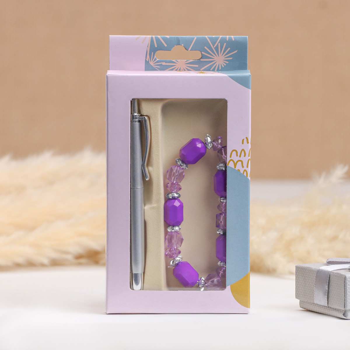 

Набор подарочный 2 в 1, ручка, браслет, Фиолетовый;серебристый;сиреневый