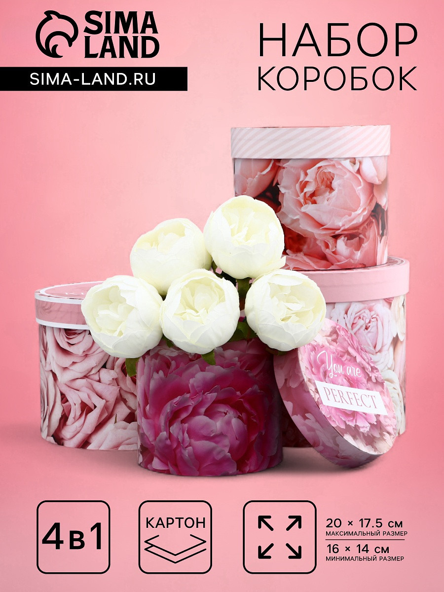 

Набор шляпных коробок для цветов 4 в 1, упаковка подарочная,, Розовый
