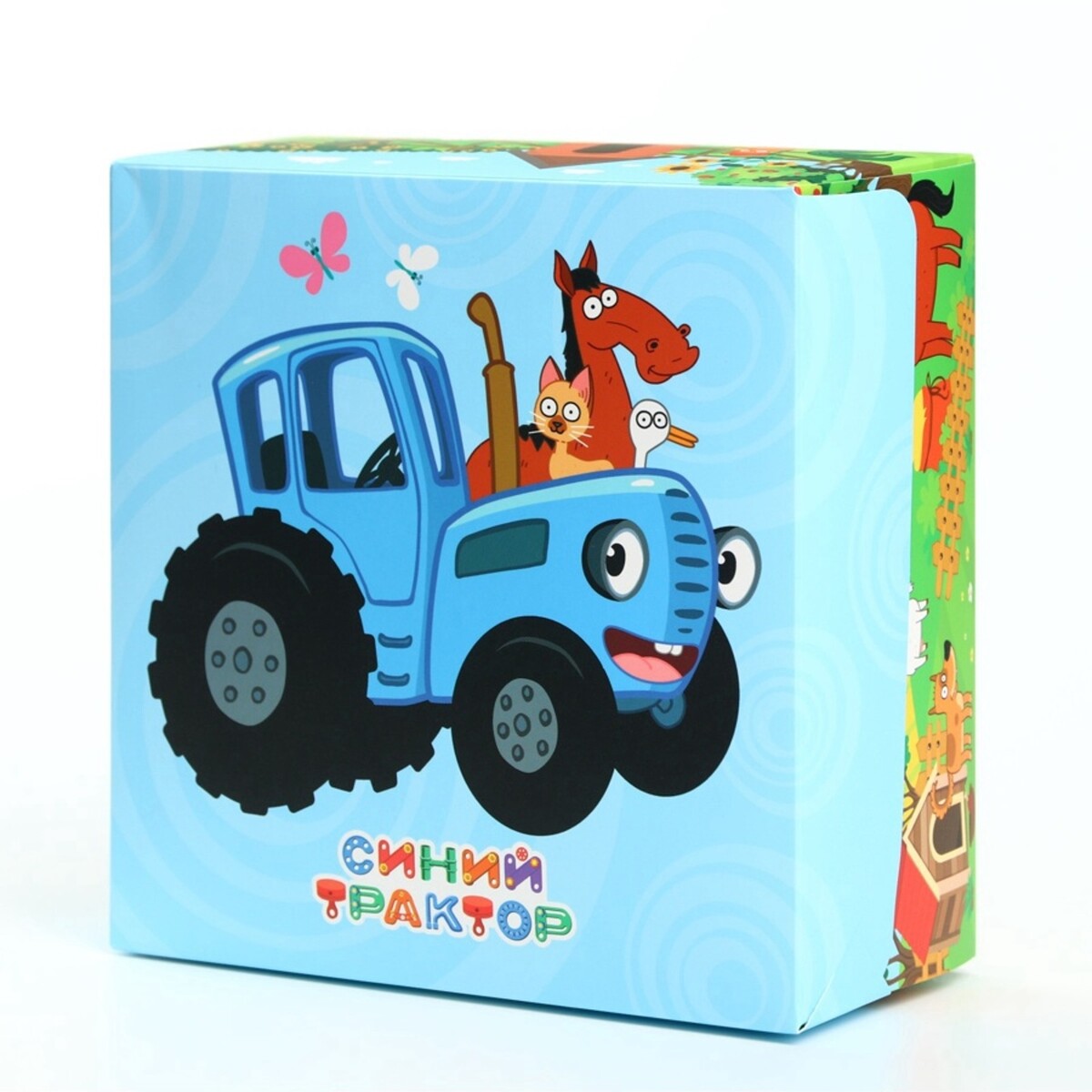 

Подарочная коробка складная с 3д, синий трактор, 15×15×7 см, Голубой