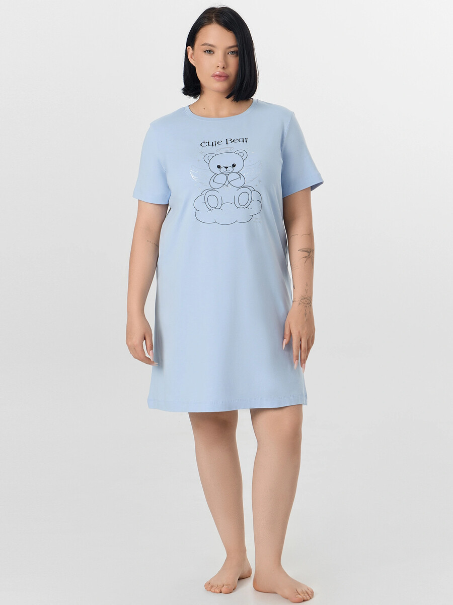 

Сорочка ночная женская голубая с принтом, Голубой;воздушный путь +печать