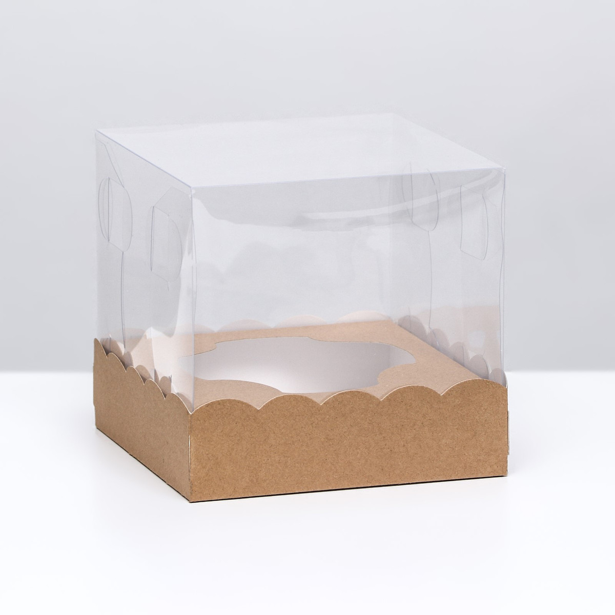 

Коробка кондитерских изделий с ложементом, крафт, 15×15×14 см, Коричневый;прозрачный