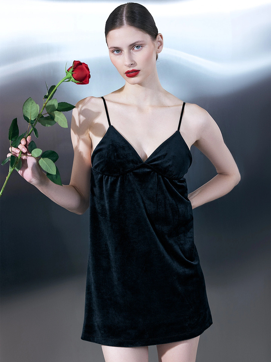 

Платье домашнее женское велюровое черное, Черный