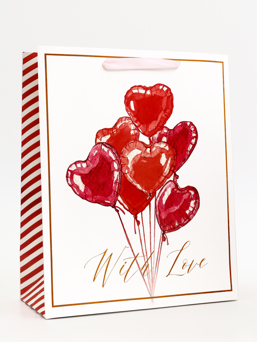

Пакет подарочный вертикальный with love, 26×32×12 см, Красный;белый