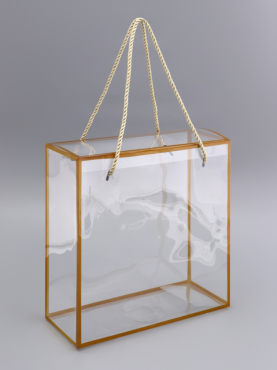 

Коробка из pet с ручками, золотая, 25×25×10 см, Прозрачный