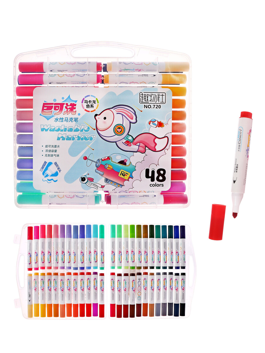 

Фломастеры 48 цветов в пластиковом пенала, смываемые водой