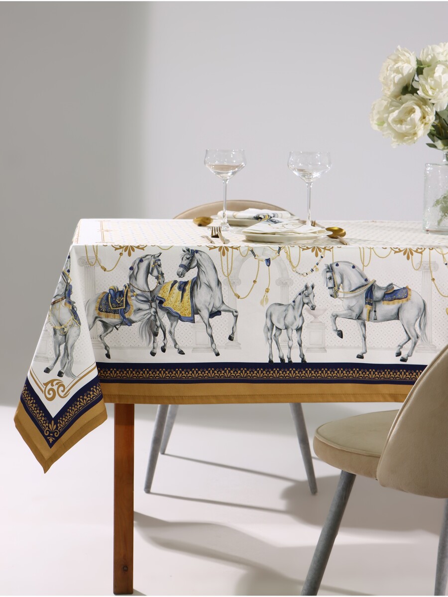 

Набор кухонный скатерть салфетки, Белый;синий;золотистый