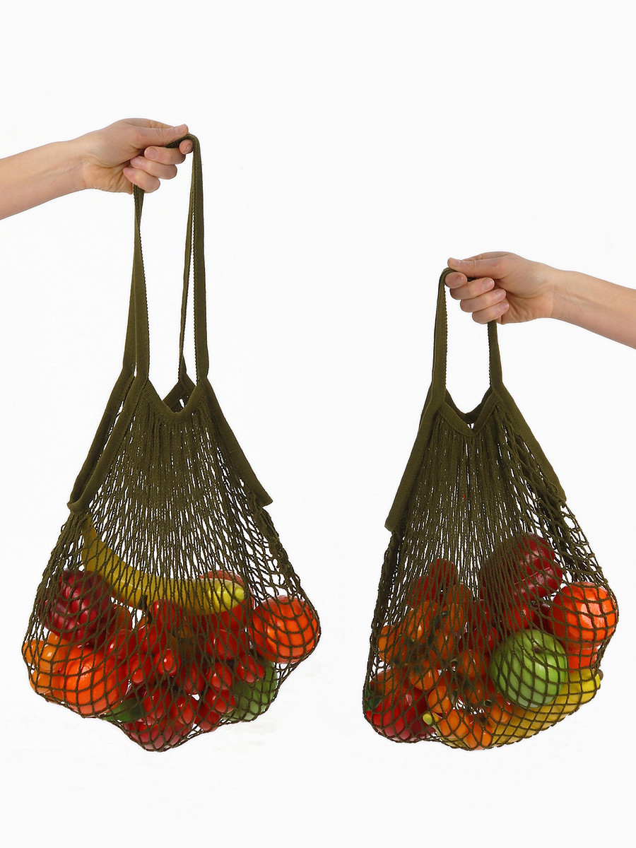 

Набор 2 шт. сумка-авоська плетеная, клетка 1.5 см, темно-зеленая, Зеленый