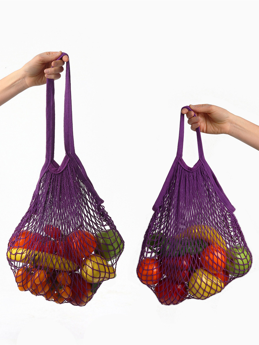 

Набор 2 шт.: сумка-авоська плетеная, клетка 1.5 см, фиолетовая, Фиолетовый