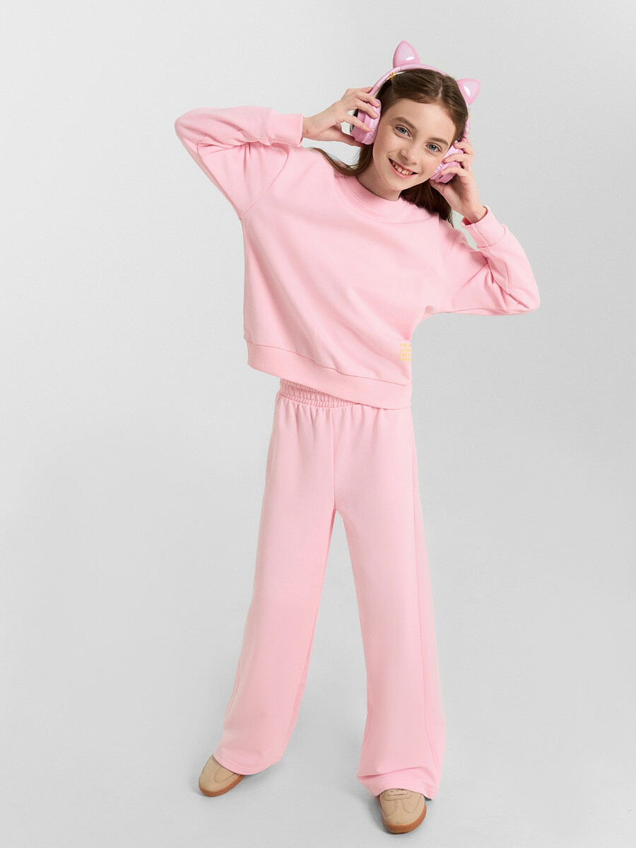 

Комплект для девочек (свитшот, брюки), Розовый;розовая сказка +печать