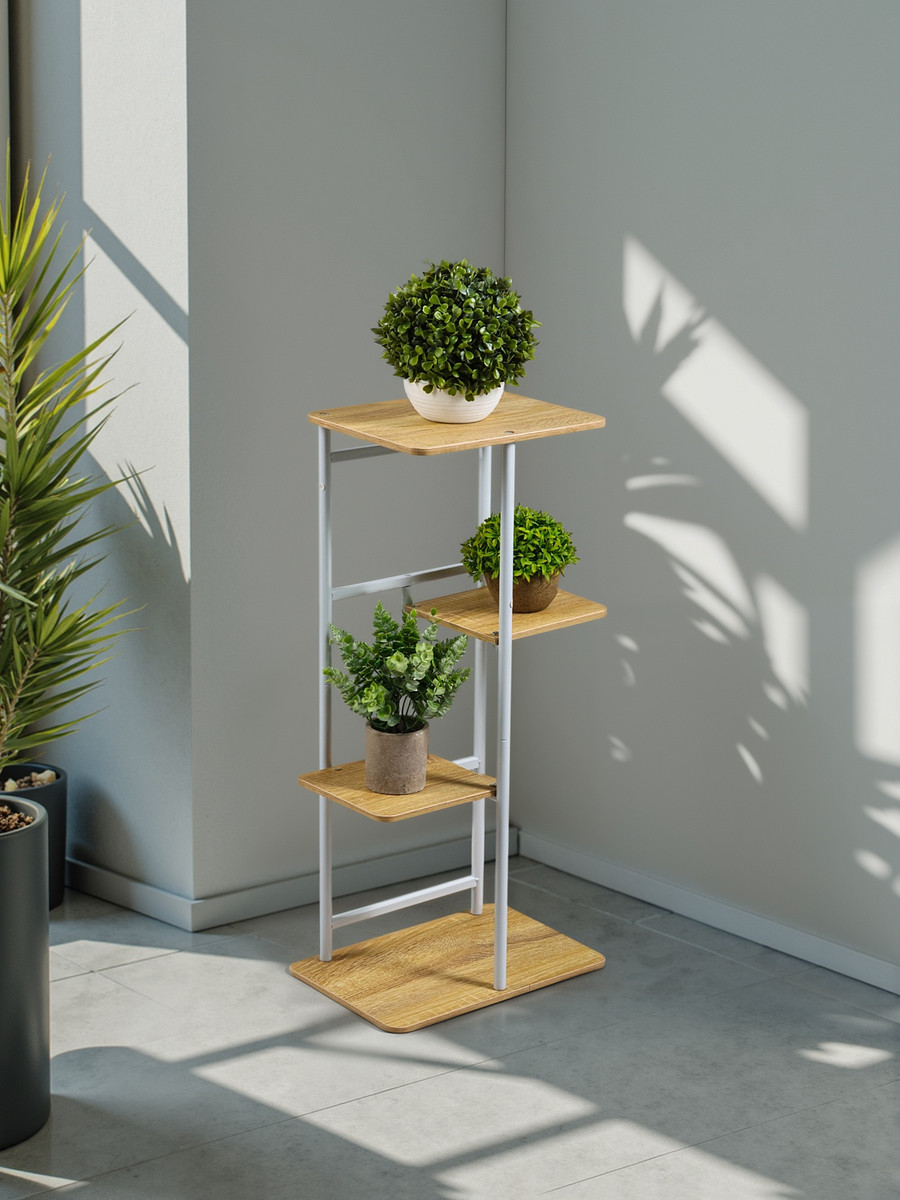 

Подставка для цветов greengo, 4 полки, 36×23×74 см, напольная, каркас металл, полки мдф, белая, Белый