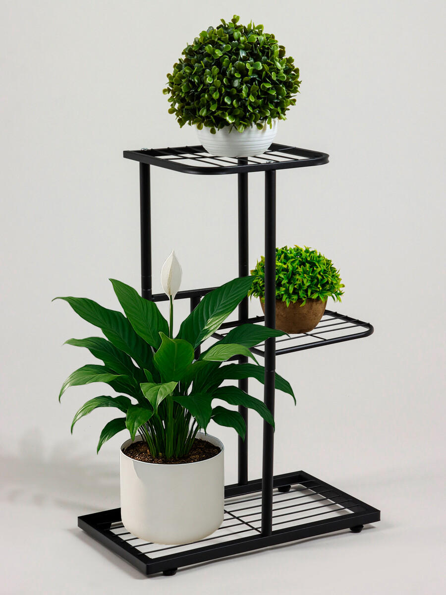 

Подставка для цветов greengo, 3 полки, 43×22×57 см, напольная, металл, черная, Черный