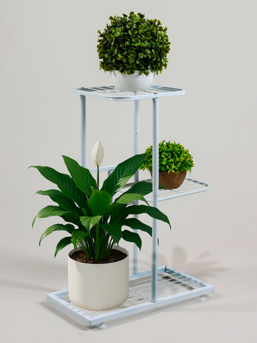 

Подставка для цветов greengo, 3 полки, 43×22×57 см, напольная, металл, белая, Белый