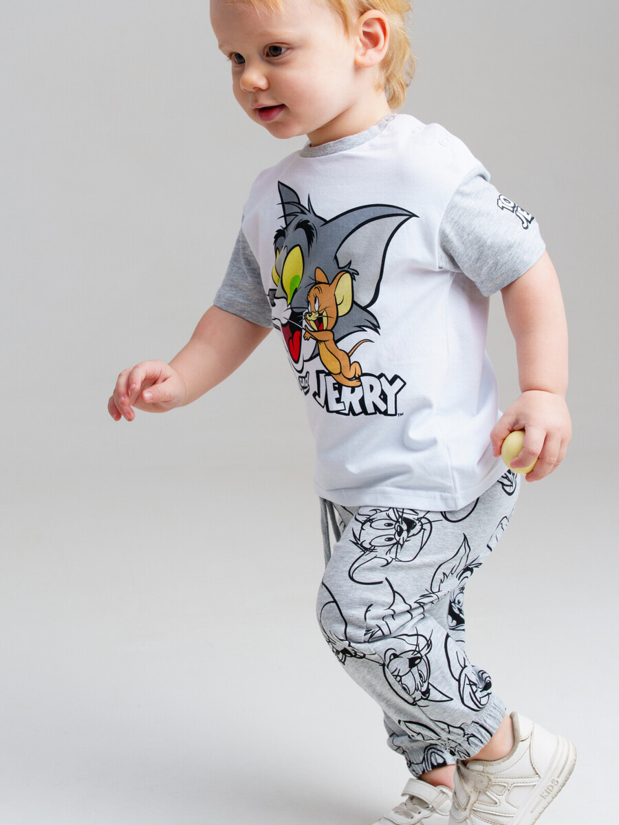 

Комплект трикотажный фуфайка футболка брюки, Белый;светло-серый