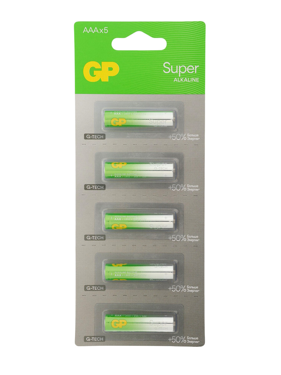 

Батарейка алкалиновая gp super, aaa, lr03-5bl, мизинчиковая, 1.5 в, 5 штук, в блистере