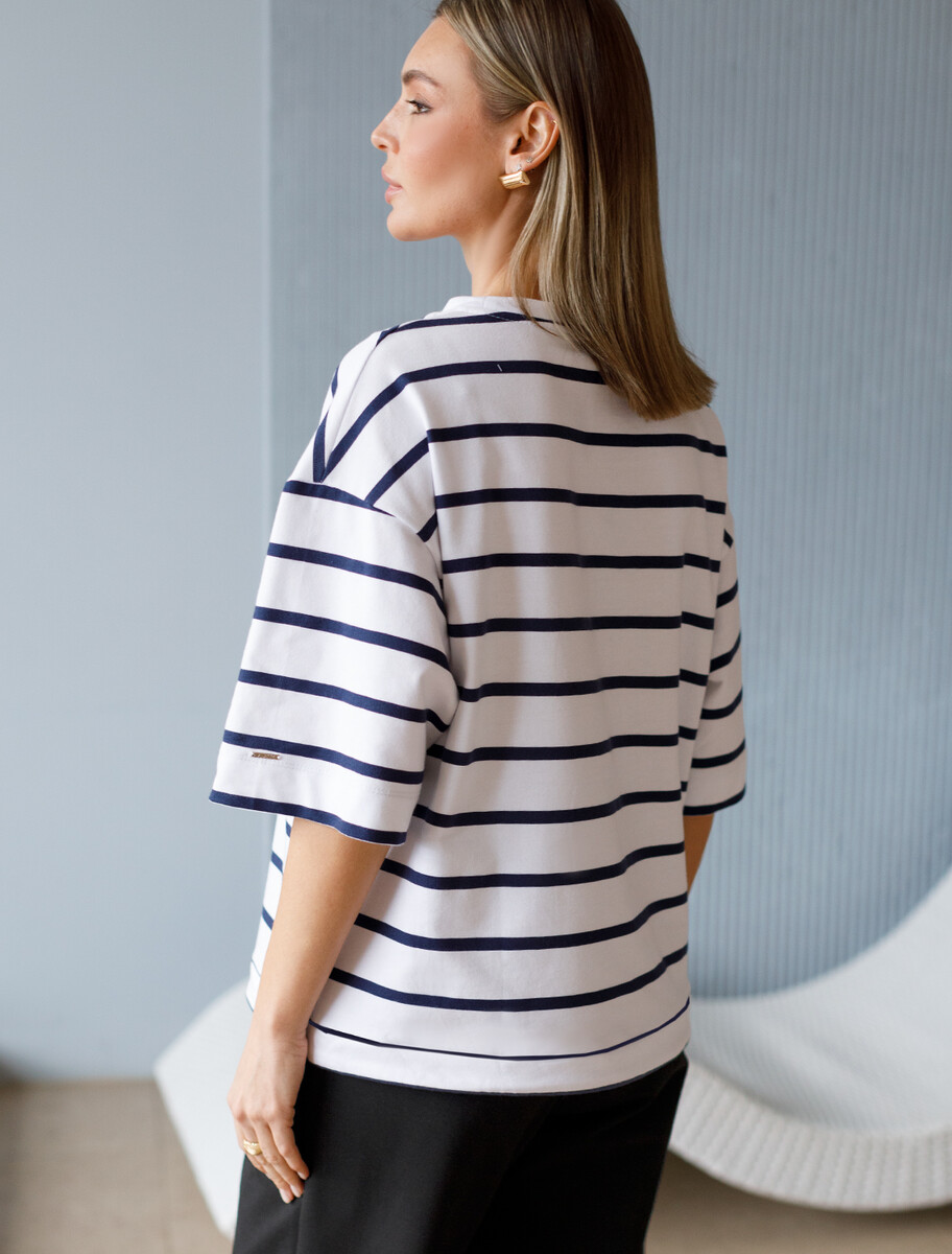 Футболка VILATTE 021553516 Белый-т.синий полоса  Фото 3