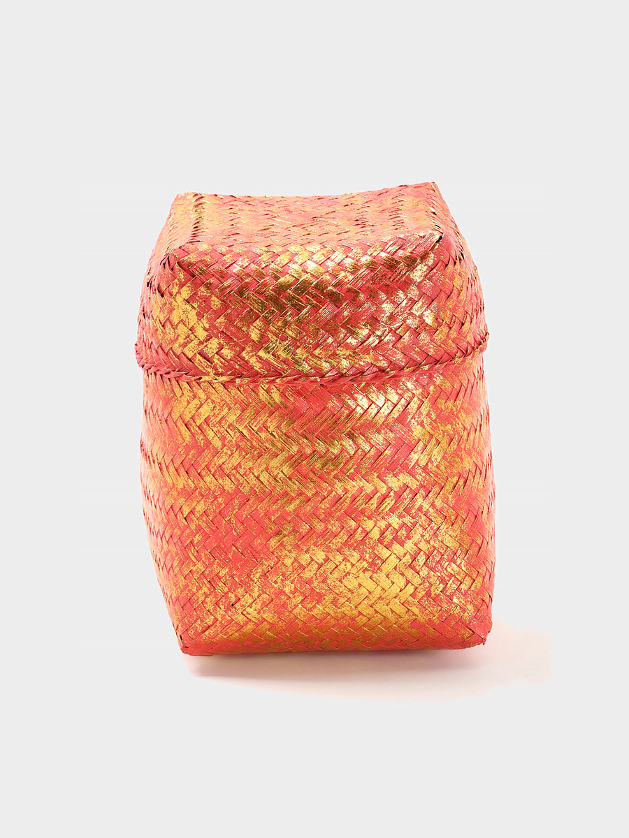 

Корзинка плетеная, Розовый;золотистый